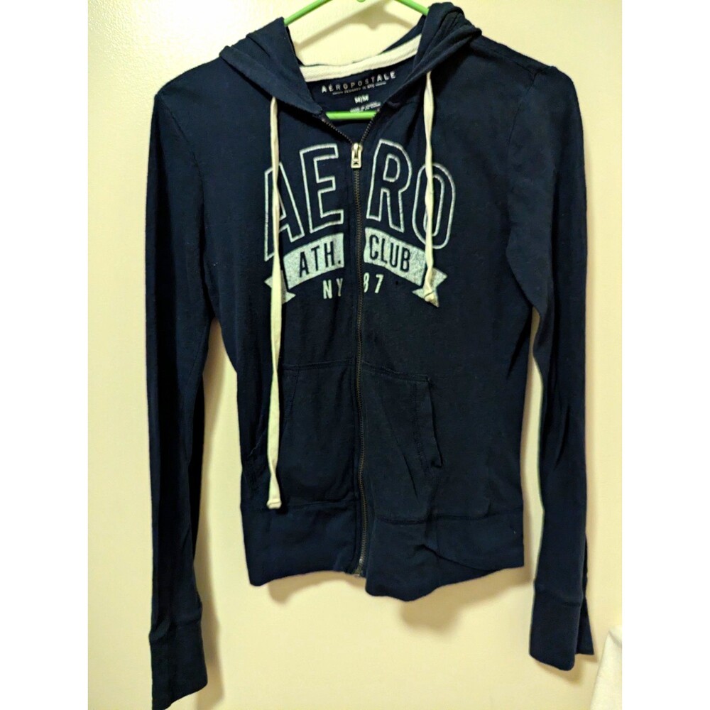 Aéropostale Size Medium* Womens Navy Full Zip Hoodie Logo Pockets Drawstring M